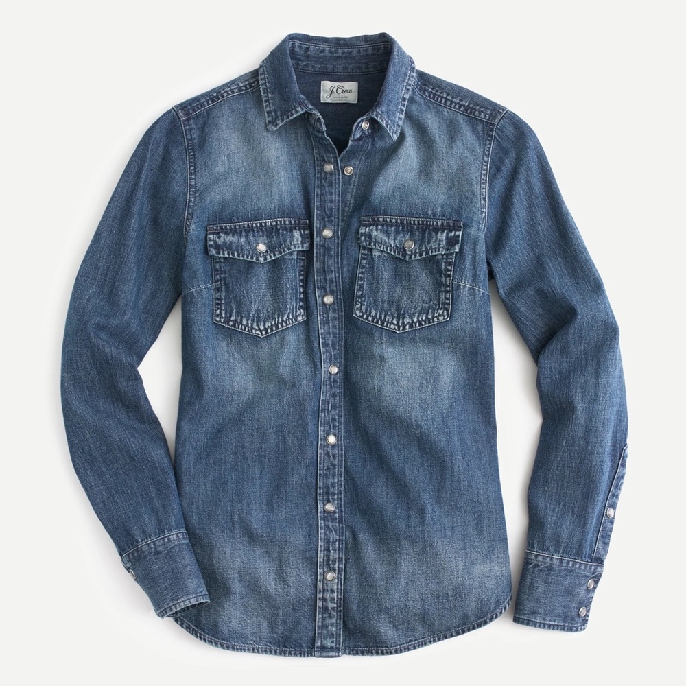 western denim blue button up top